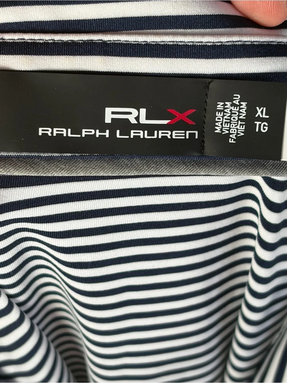 Ralph‎ Lauren RLX Men’s Polo Performance Golf Shirt Navy Blue & White Stripe XL